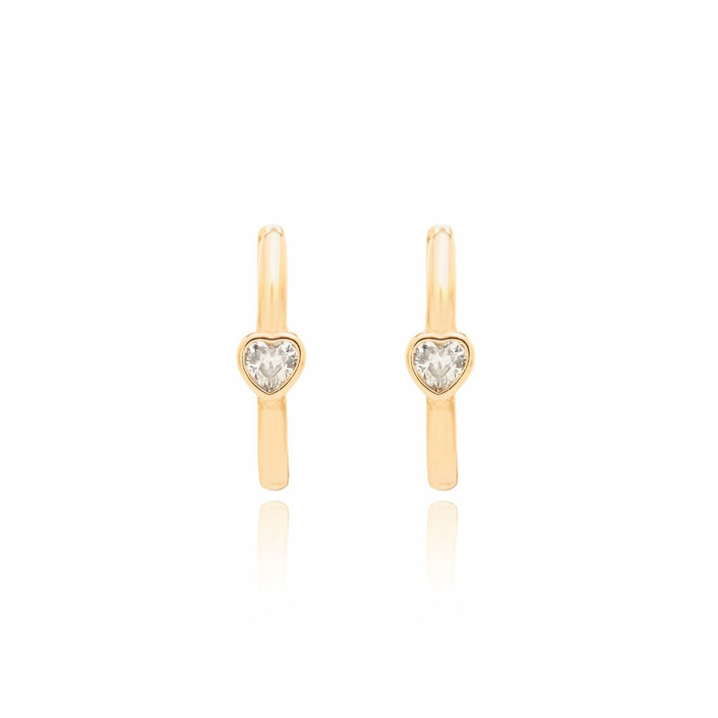Brinco Argola com Mini Coração de Zircônias Brancas