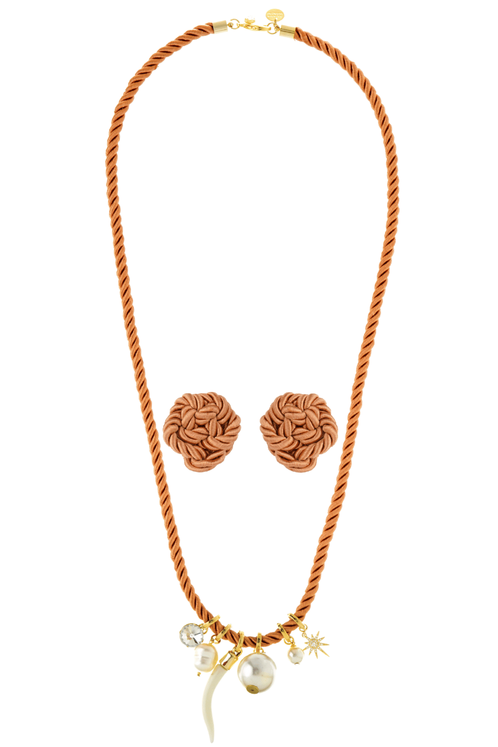 Kit Colar e Brinco Cordão Terracota