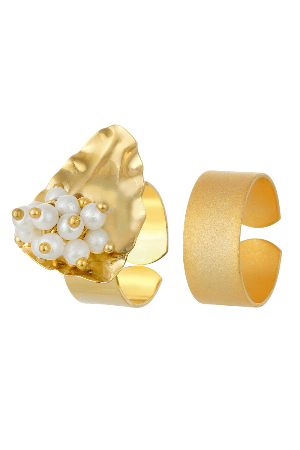 Kit Anéis Pérola Boho Dourado