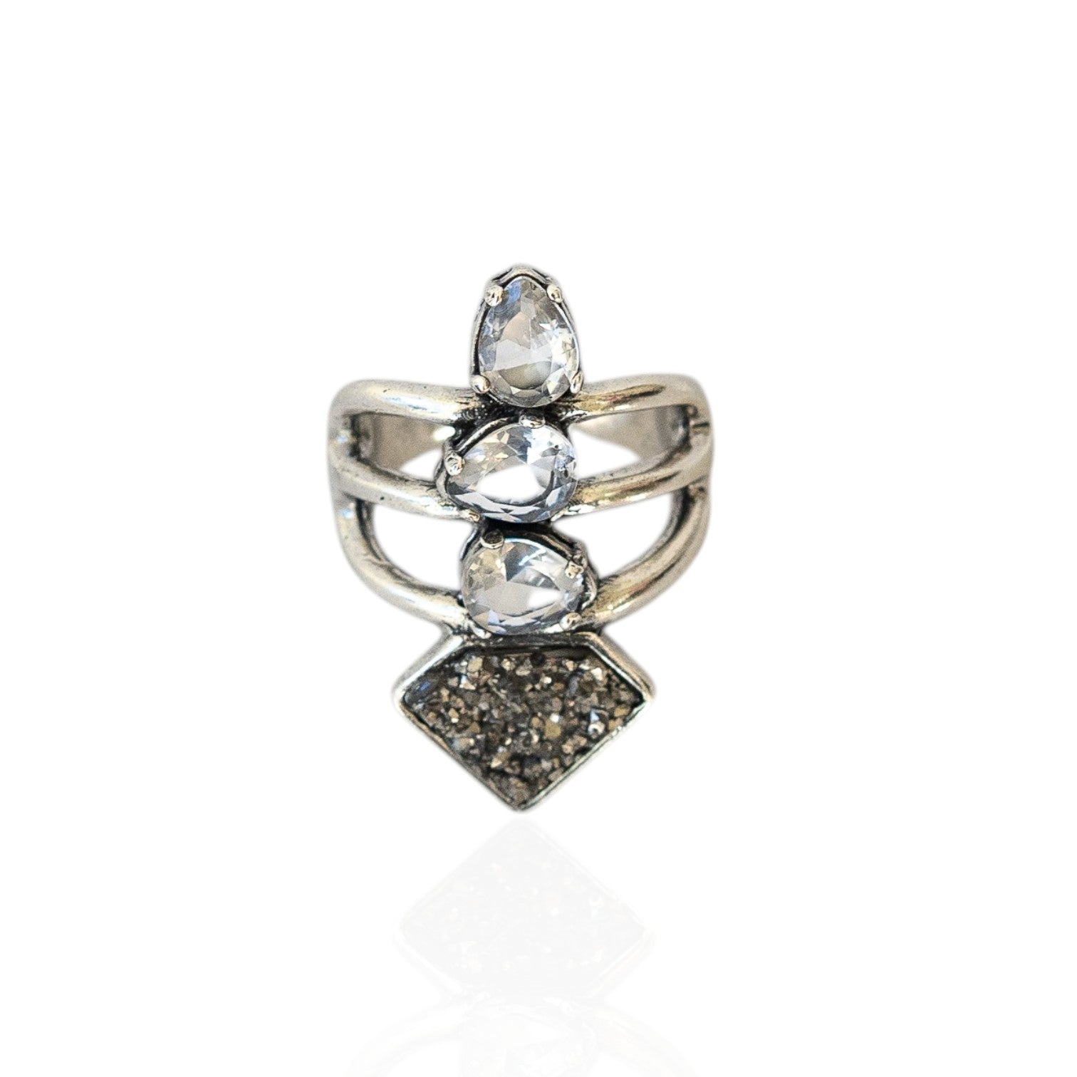 Anel Cristal Rock Prata Velha