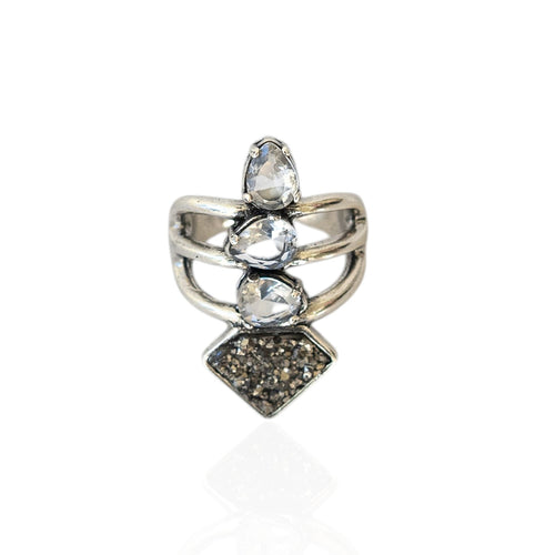 Anel Cristal Rock Prata Velha