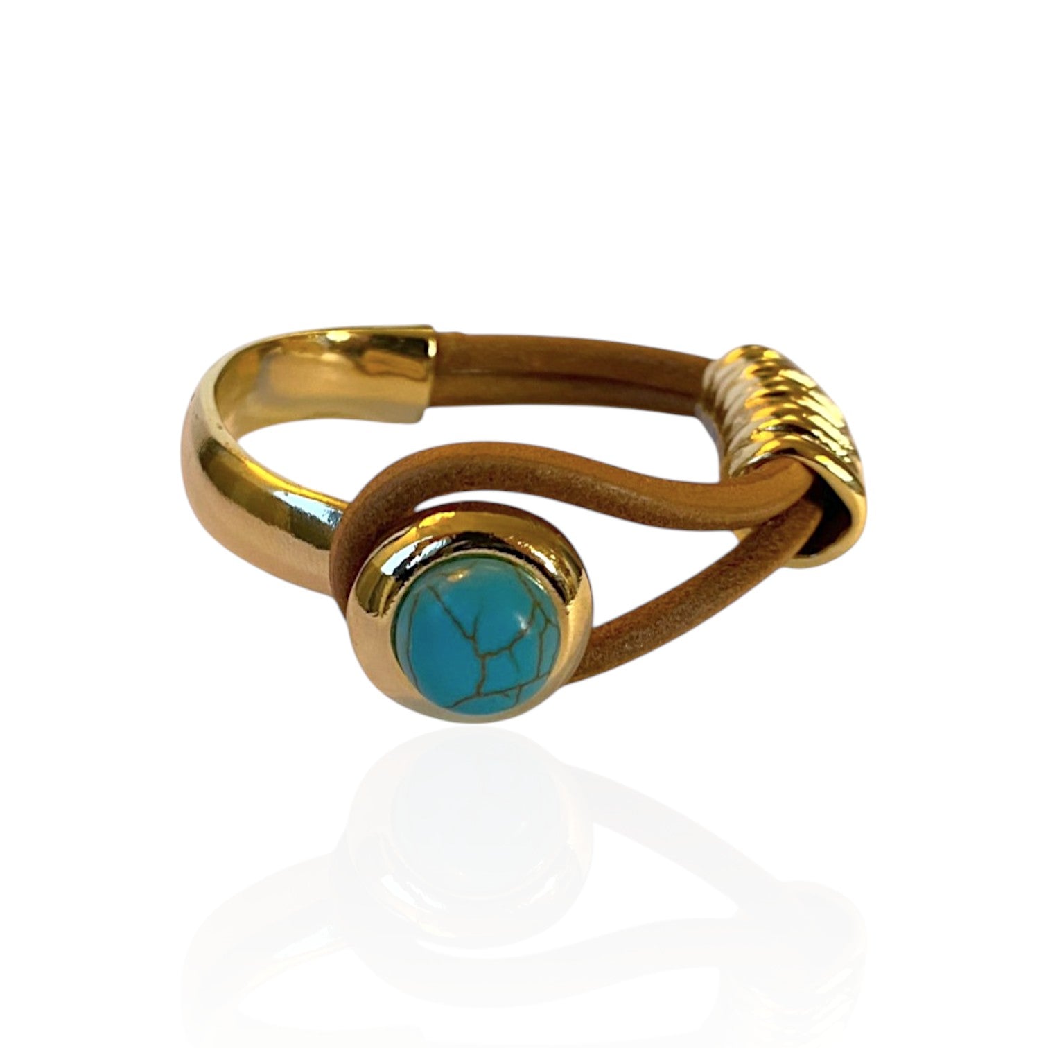 Bracelete Conectar Ouro Com Pedra Howlita Turquesa
