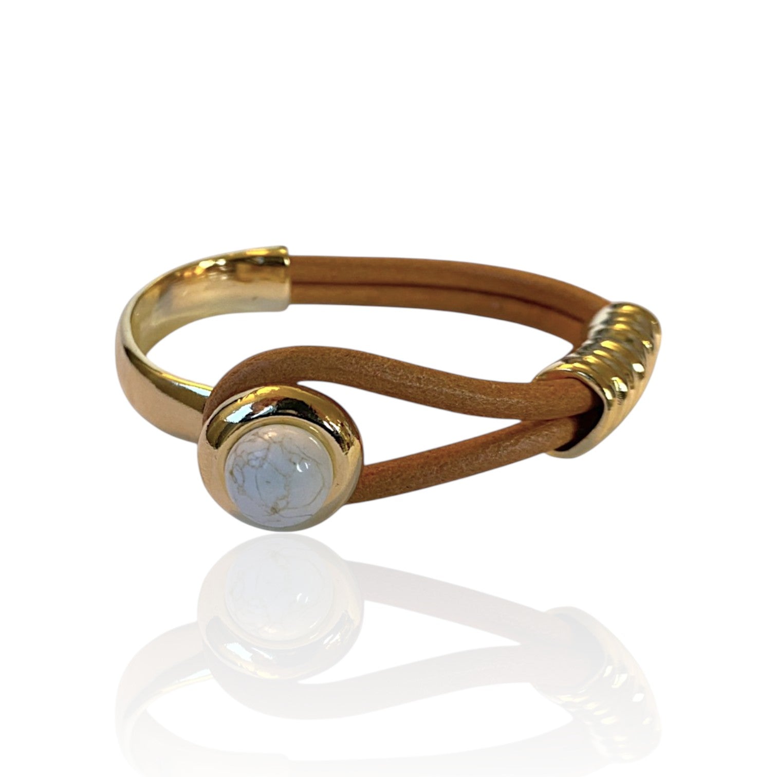 Bracelete Conectar Ouro Com Pedra Howlita Branca