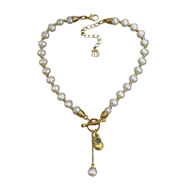 Colar Gravata Pérola Dourado