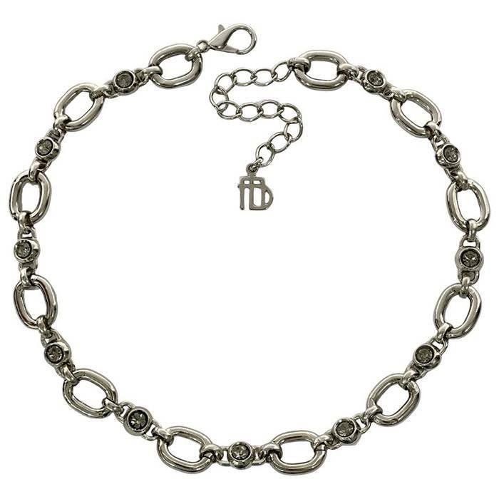 Colar Elos com Cristal Black Diamond Prata