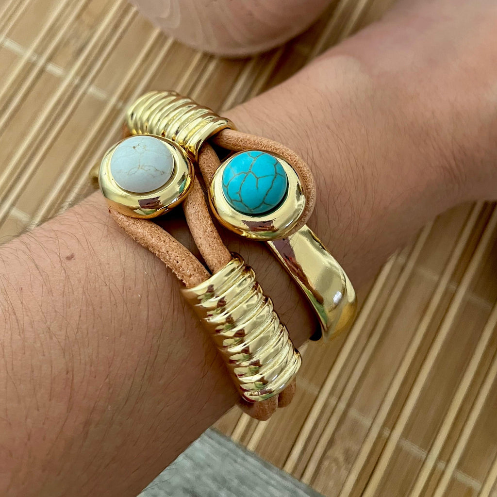 Bracelete Conectar Ouro Com Pedra Howlita Branca