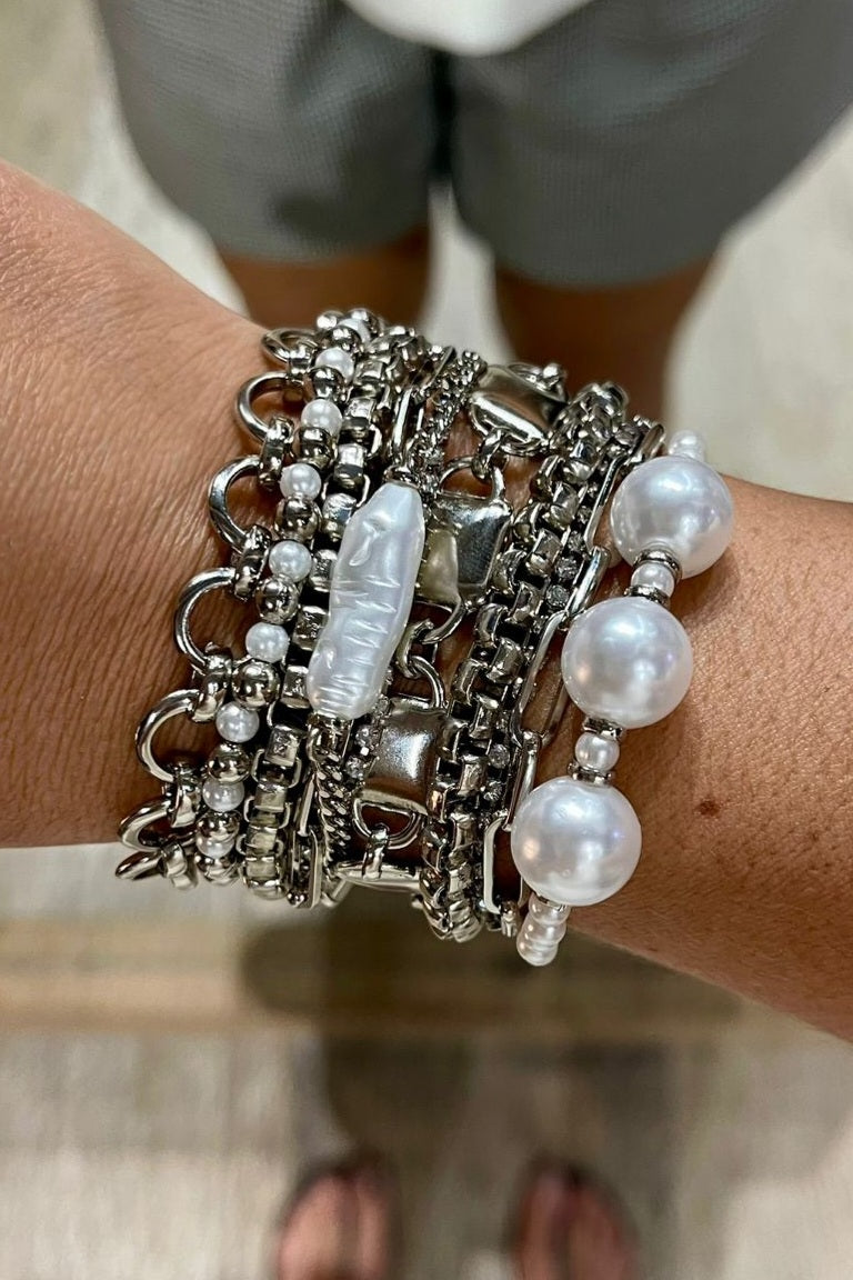 Maxi Pulseira Prata e Pérola